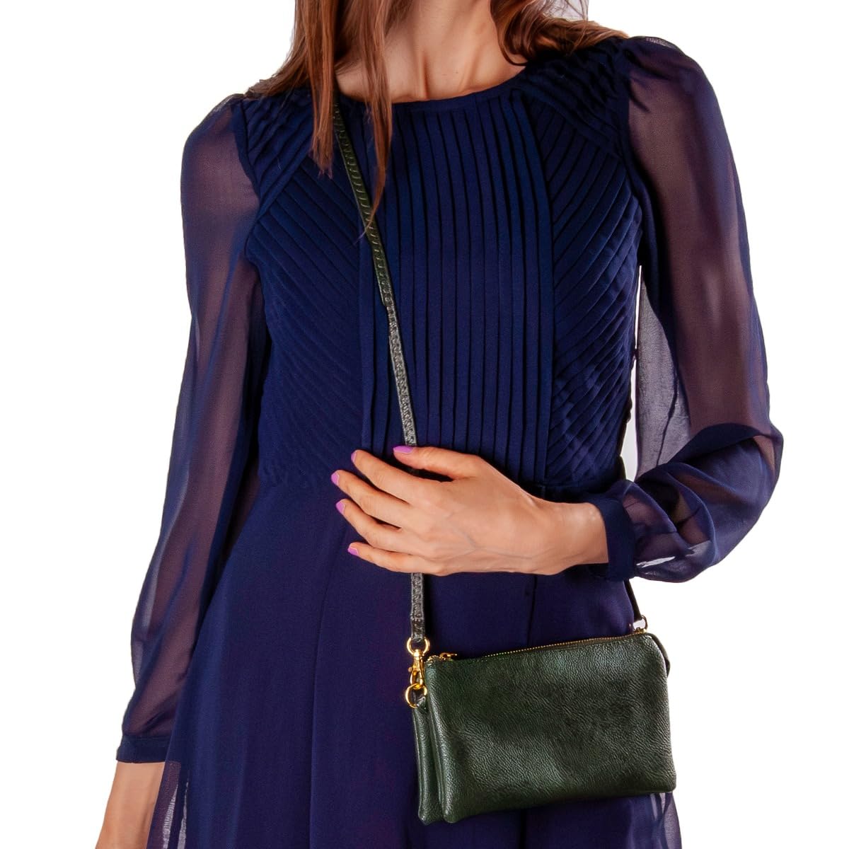 Humble Chic NY Vegan Leather Wristlet Purse for Women - Small Clutch Purse with Shoulder and Wrist Straps: Hunter Green