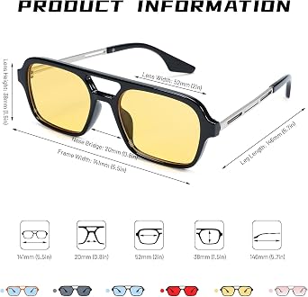 Hycredi Retro 70s Flat Aviator Sunglasses Trendy Vintage Square Glasses for Women Men Metal Design Shades UV Protection