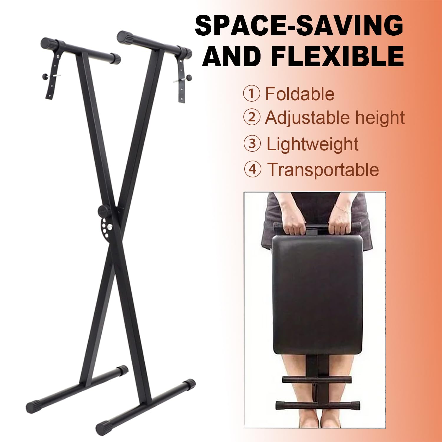 Stands Supports et Pieds de Claviers，Support Clavier Piano，Support pour Clavier et Tabouret pour Piano en X, Banc Clavier rembourré 4 Positions réglables，Keyboard 7 Positions Réglables en Hauteur