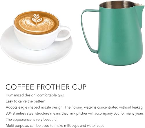 Miniatura 5 de Comfortable Grip, 14.2 fl oz 14 oz de acero inoxidable espumador de café taza multiusos para café y leche (verde)