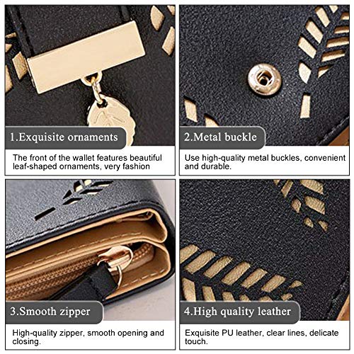 Ladies Purse Wallet, Womens Small Bifold Leather Purses Handbag with Cash/ID/Credit Card Holder Hollow Leaf, Ladies Vegan Coin Purses Wallet Money Bags with Zip Birthday Xmas Gifts for Women Girls - Image 5