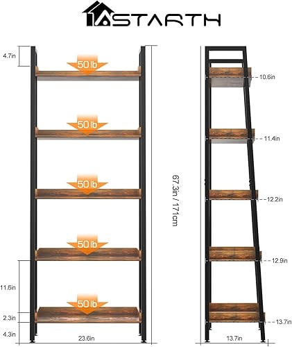 Miniatura 2 de ASTARTH Estantería de escalera de 5 niveles con estante abierto para almacenamiento, estantería industrial y estante alto de escalera, marco de