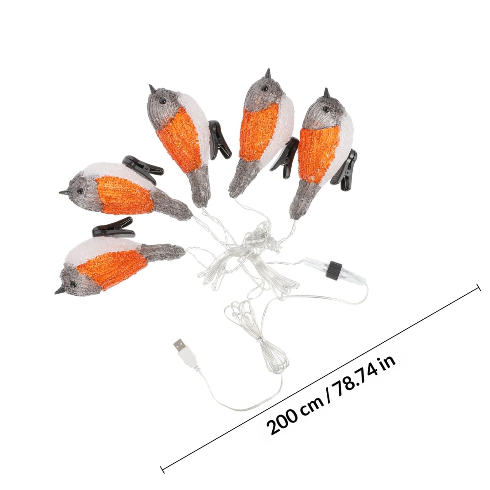 LED Lichterkette Rotkehlchen Weiß, Acryl Kunststoff, Ip44 | Solarbetriebene Vogel Motive, für Balkon und Fest, Stromsparend, Dekorative Außenbeleuchtung