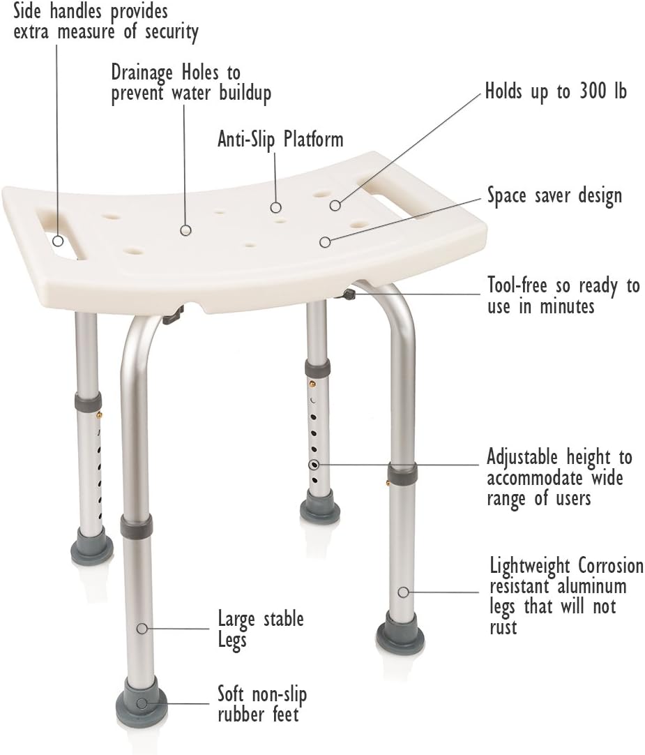 🛒 Flash Sale Dr. Maya Adjustable Bath and Shower Chair with Free Suction Assist Shower Handle Large White Anti-Slip Bench Bathtub Stool Seat with Aluminum Legs (Shower Chair) 🛒 Flash Sale Dr. Maya Adjustable Bath and Shower Chair with Free Suction Assist Shower Handle Large White Anti-Slip Bench Bathtub Stool Seat with Aluminum Legs (Shower Chair)