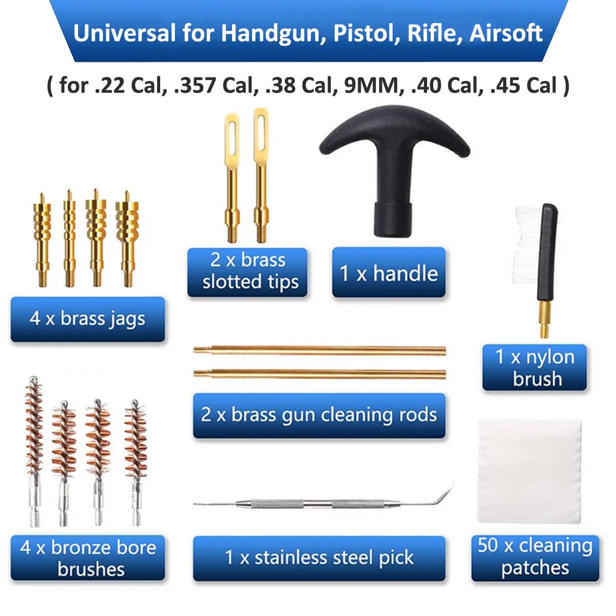 16 Pezzi Kit di Pulizia per Pistola Spazzole Kit di Pulizia Fucile Kit di Pulizia Armi Pulire Manutenzione e la Pulizia delle Armi .22Cal .357Cal .38Cal 9mm .40 .45Cal