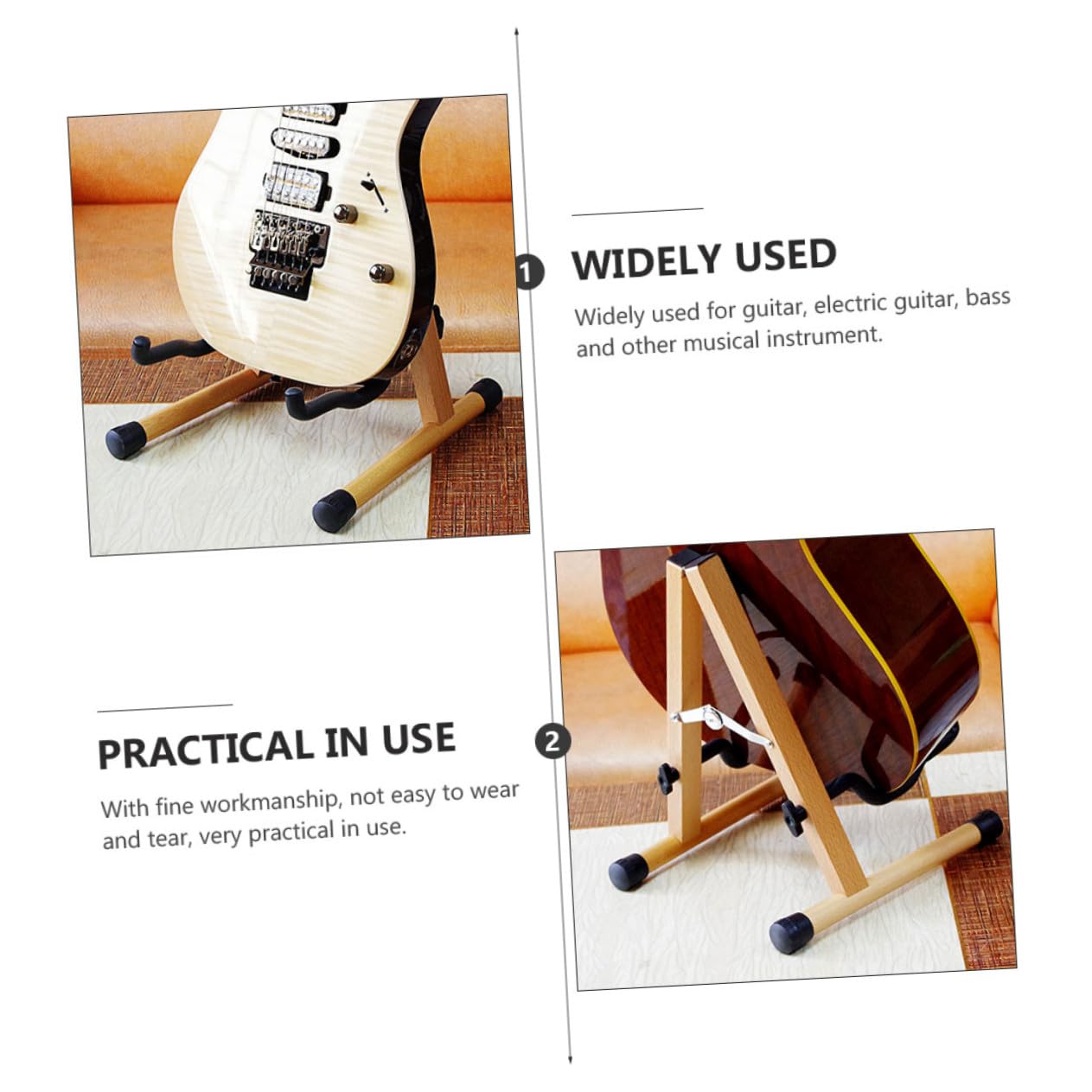 Klappbarer Holz Gitarrenständer mit Rutschfestem Schutzpad Kratzfester Halter für Akustikgitarre Bass und Ukulele Stabiler Faltbarer Gitarrenhalter für Einfache Aufbewahrung und