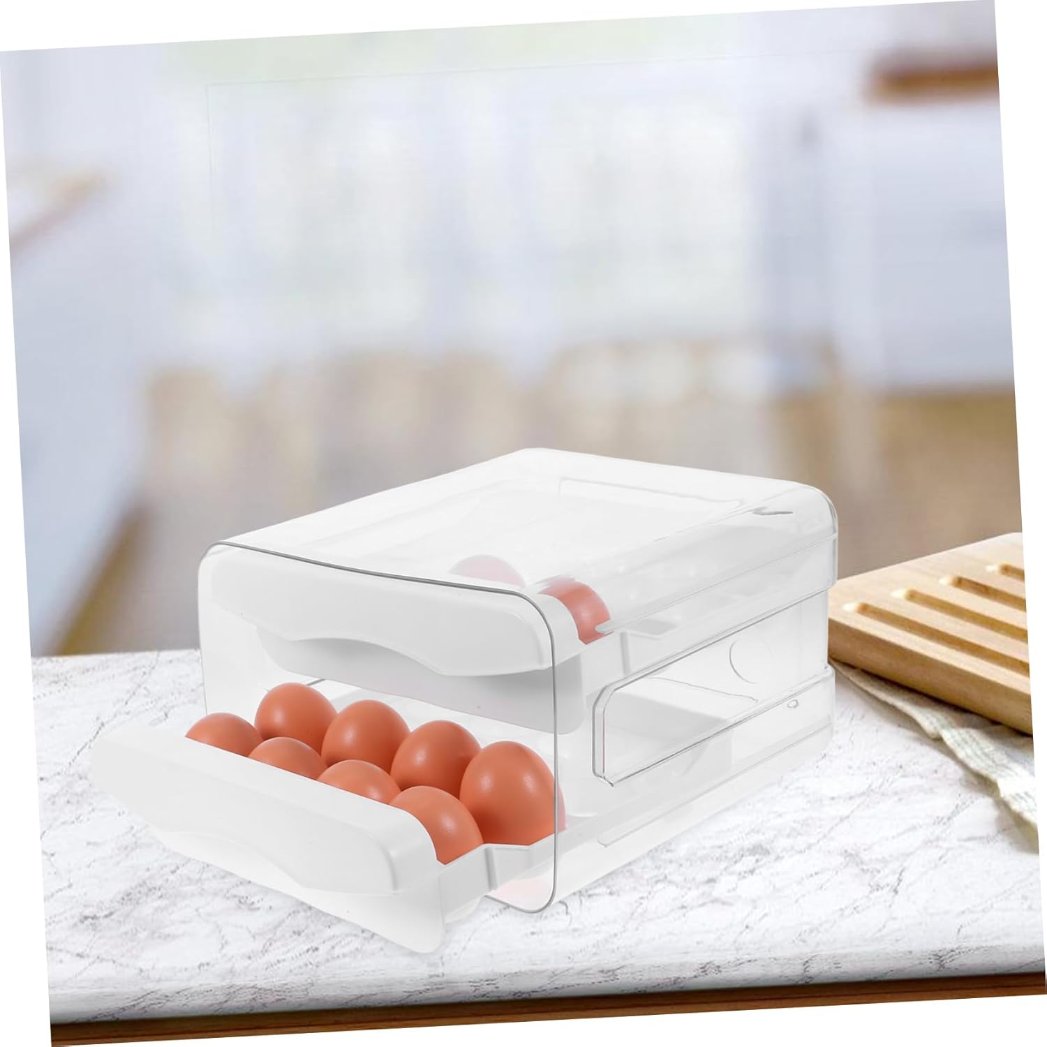 BESTYASH Kitchen Drawer Double Layer Storage Box Holder Lid for Refrigerator Organize Efficiently for Fridge Countertop Use