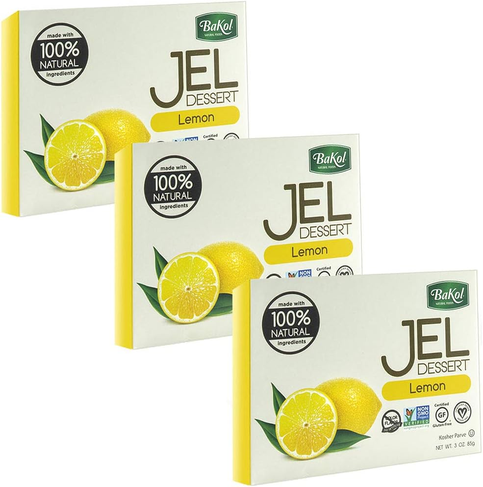 Jel Dessert - All Natural Vegan Dessert Mix - Kosher - Halal - No Artificial Sweeteners Flavors or Colors - Lemon Flavor (PACK OF 3)