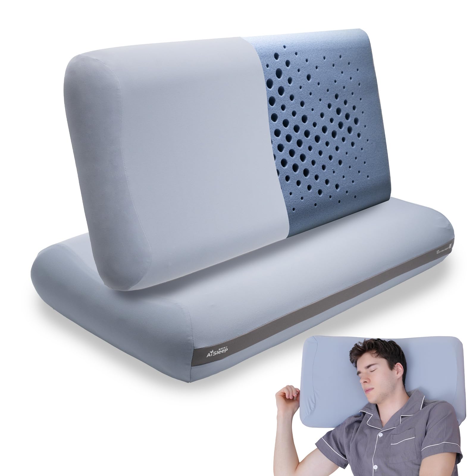 Almohada Cervical Viscoelástica, Almohada Cervical para Personas Que Duermen de Lado o Boca Arriba, Almohada Ergonómica Reduce Dolores Cervicales-Azul
