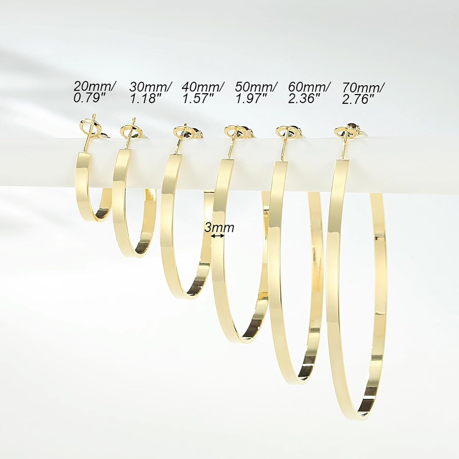 Flat Big Gold Hoop Earrings for Women 925 Sterling Silver Post Lightweight 14k Real Gold Plated 3mm Wide Large Hypoallergenic Hoop Earrings for Women - Image 5