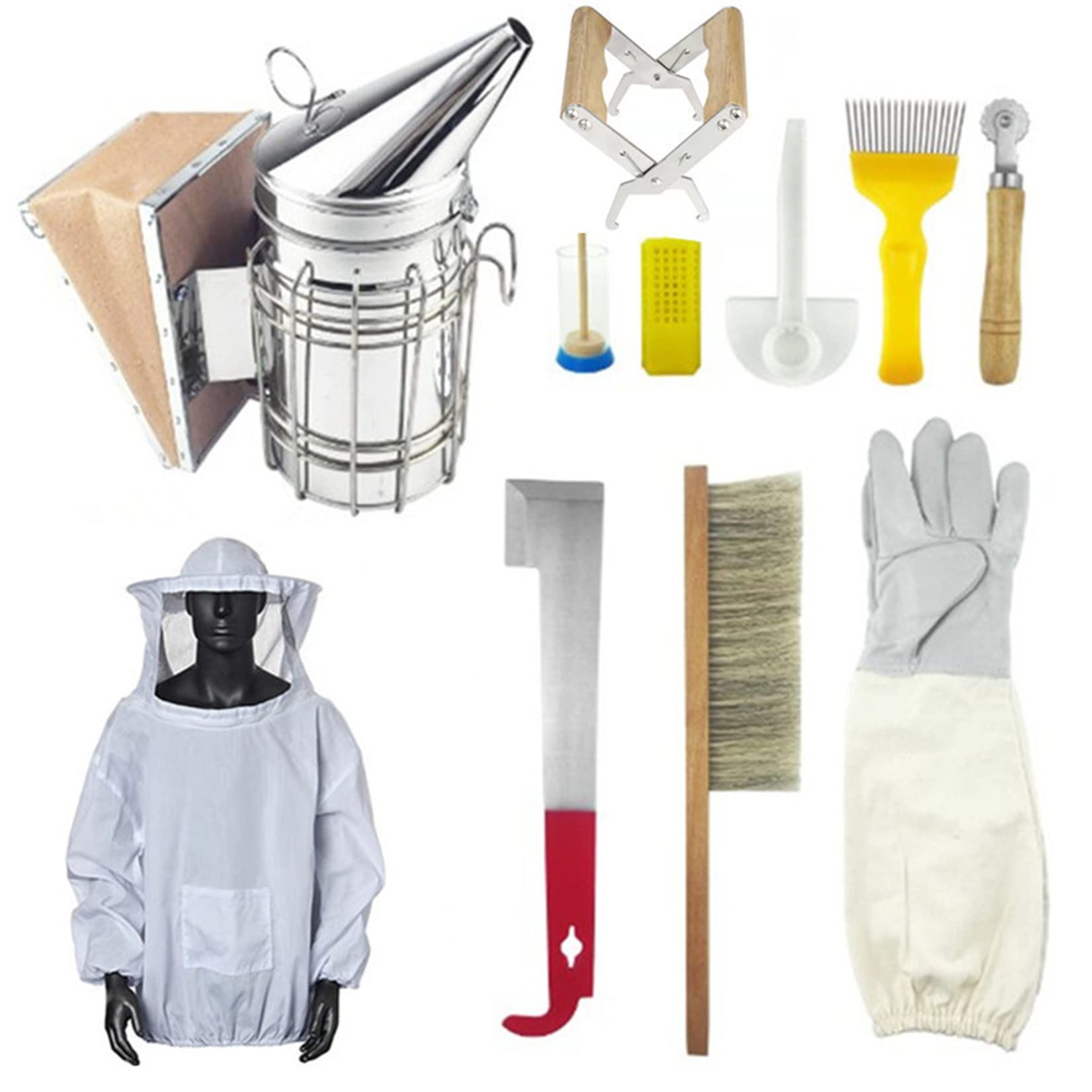 DYJD Beekeeping Tools Kit Accessories Set Bee Hive Starter Kit Beekeeper Supplies with Beehive Smoker Brush Scraper,11pcs