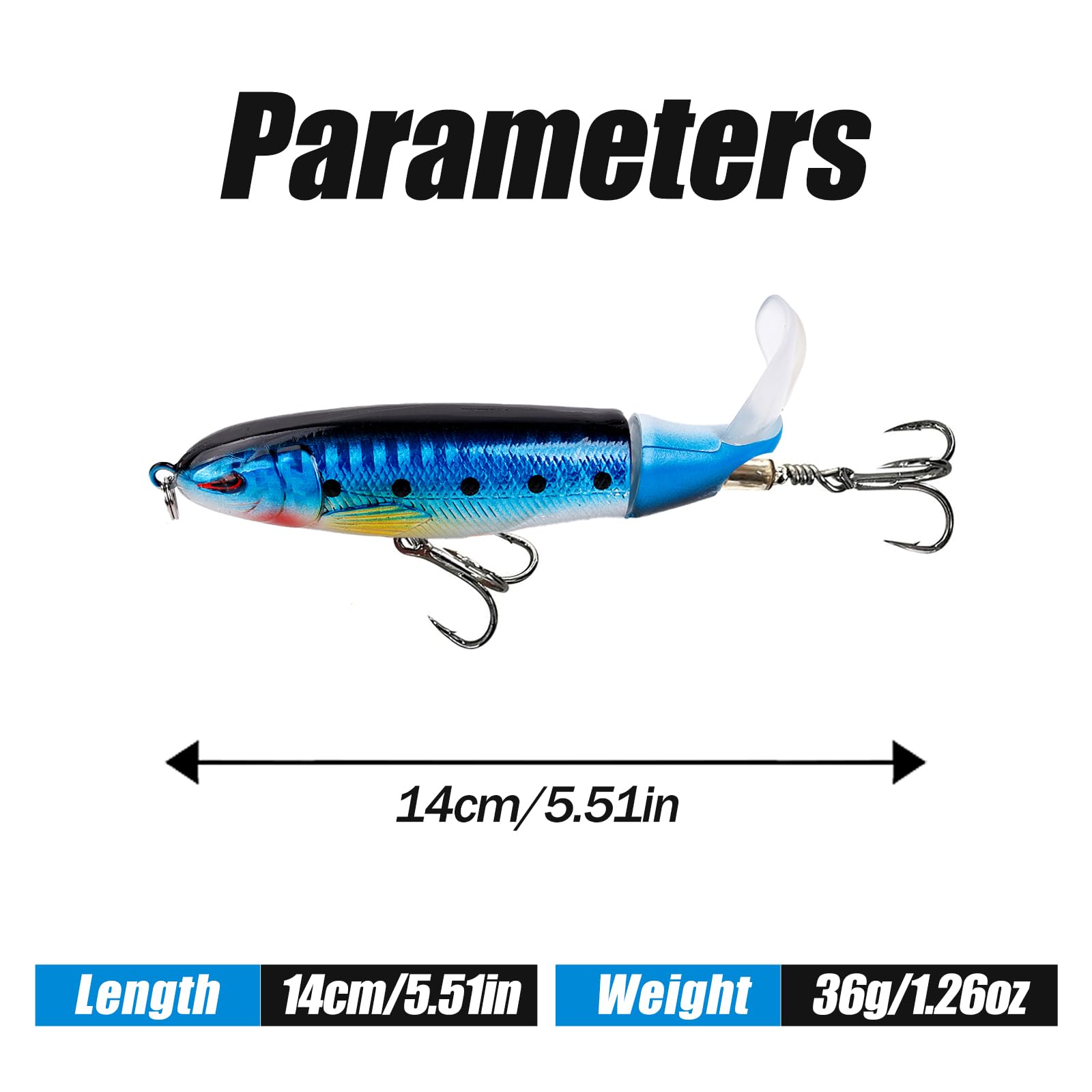 Leurres pour la pêche au Bar en Surface avec Queue à hélice Crankbaits de Surface pour Bar, Truite, brochet, Eau Douce, Eau salée 5 pièces FS/YE-04
