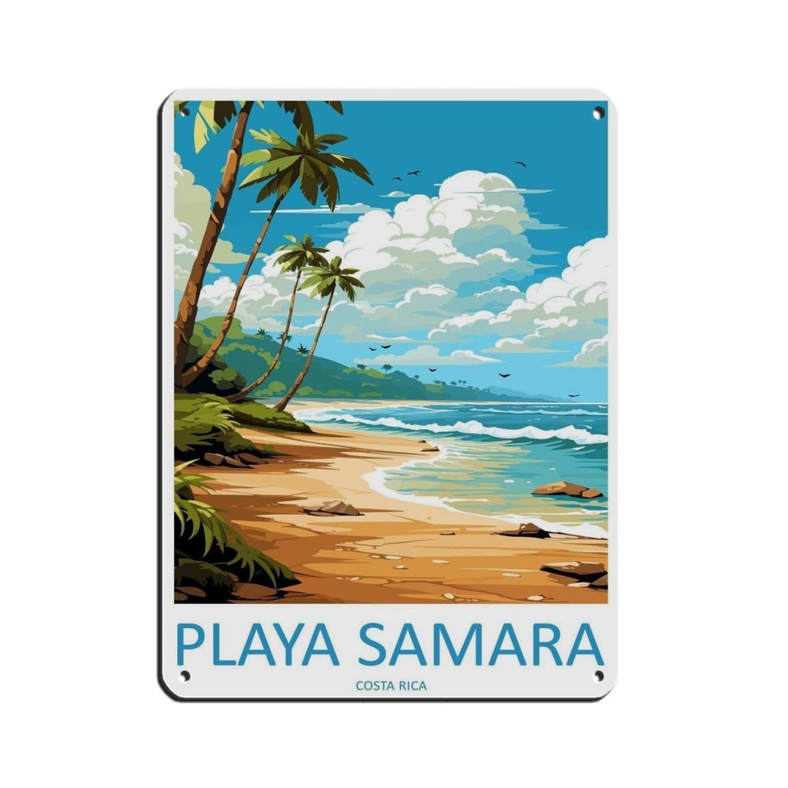 Samara Beach Travel Art Costa Rica Travel Tin Sign Vintage Metal Pub Club Cafe Bar Home Wall Art Decoration Poster Retro 12x16inch(30x40cm)