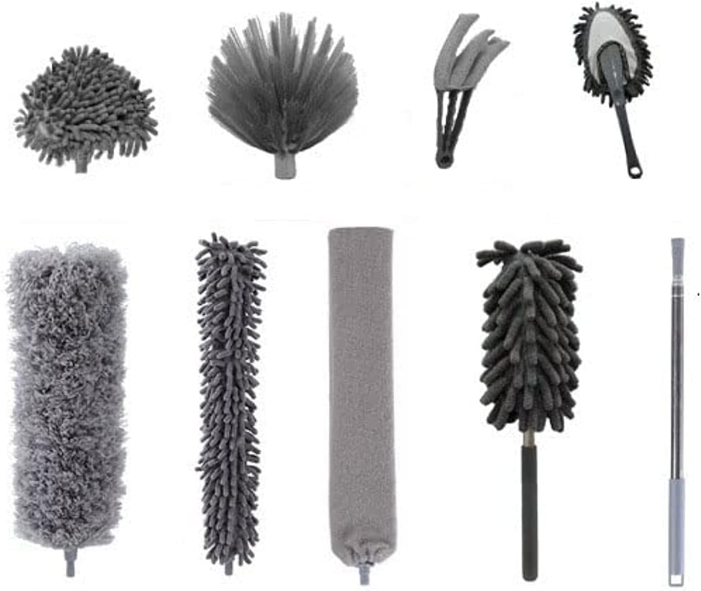 MIXDE 9 Pcs Microfiber Feather Duster with Extendable Pole, Feather Duster Reaching up to 100 Inches, Bendable and Washable Dusters for Cleaning Ceiling Fan,Ceiling, Blinds, Furniture