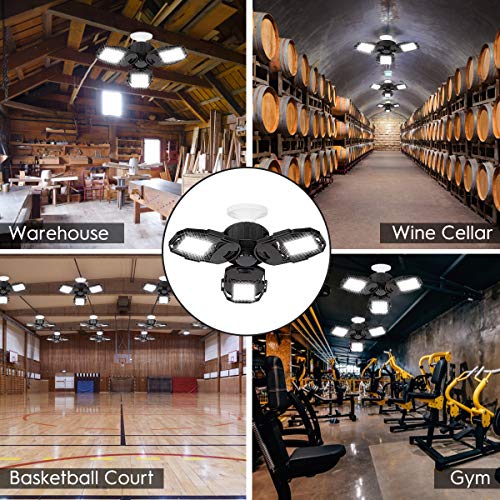 Led Garage Lights, 80W Deformable Garage Ceiling Light 8000lm E26 Basement Lights with 3 Adjustable Led Panels 270° – Fits for Garage, Warehouse, Barn, Workshop and Yard (No Motion Activated) - Thumbnail 4