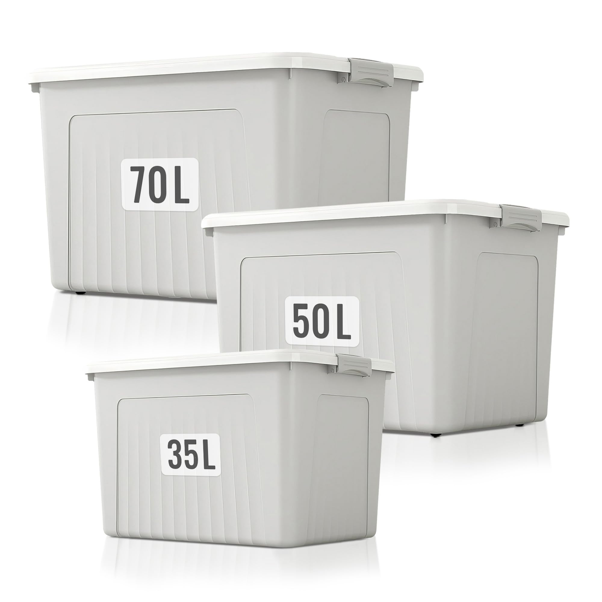 Froppi Pack of 3: 35 Litre + 50 Litre + 70 Litre Premium Useful Plastic Storage Box with Lid | Stackable | Grey | 3 Pack - 35L x 50L x 70L — image 1