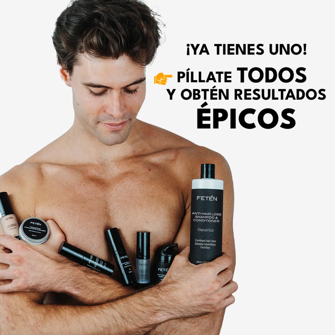 FETEN Set 360 Cuidado Facial Hombre - Pack Regalo Hombre 4 en 1 con Exfoliante, Sérum Antiarrugas con Vitamina C, Crema Hidratante y Contorno de Ojos Antiojeras