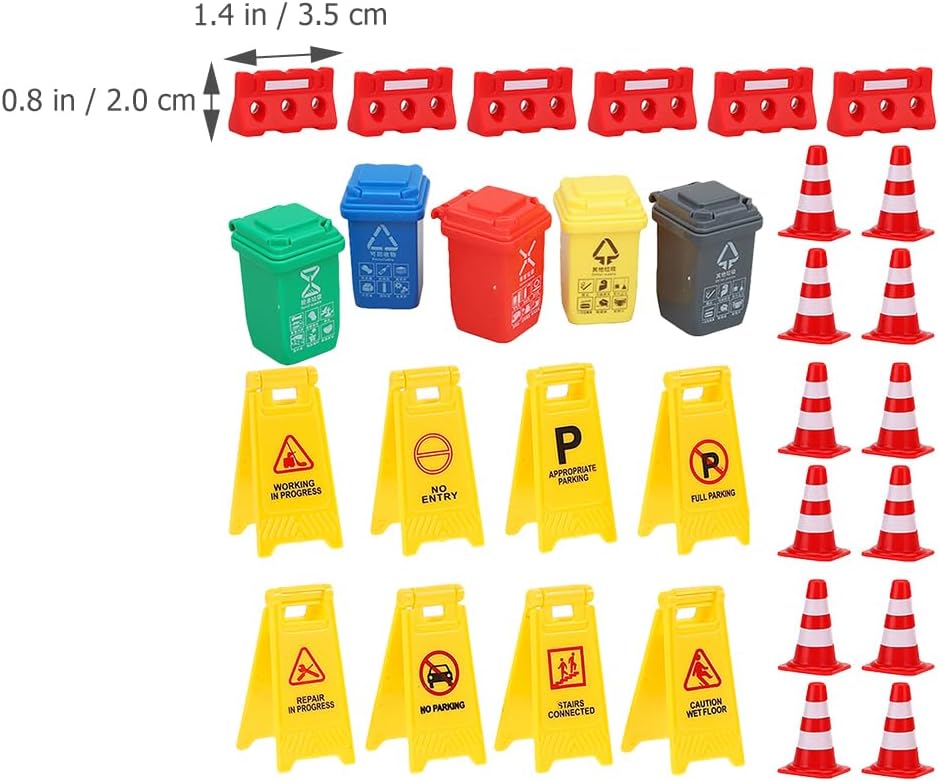 TOYANDONA 31Pcs Road Signs for Kids, Miniature Plastic Traffic Cones Mini Barrel Roadblocks Toys Set Educational Playset Pieces for Boys& Girls