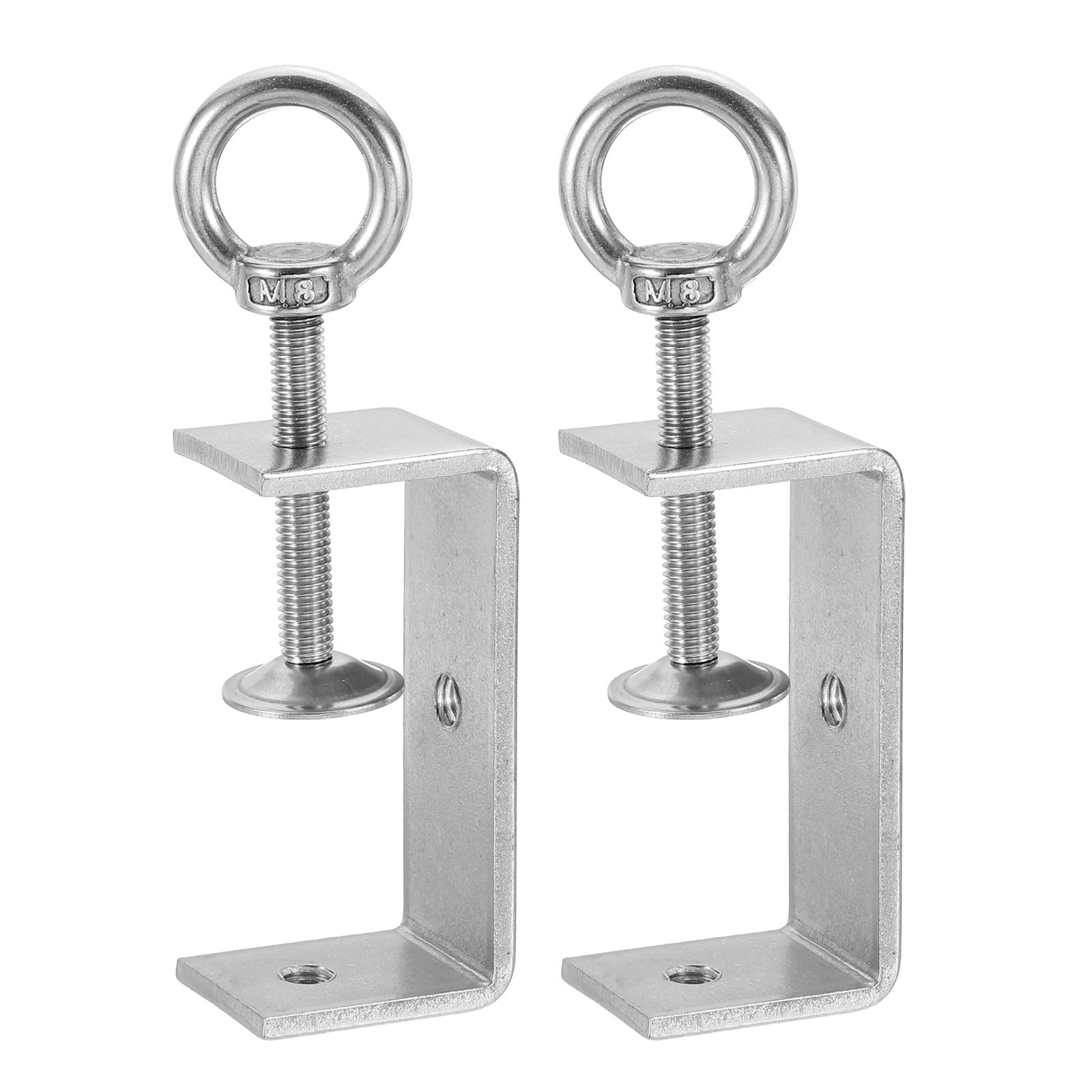 sourcing map 2 Pcs 304 Stainless Steel C Clamps 75mm Square Mini Tiger Clamp Adjustable Heavy Duty Metal U Clip with Eye Hook Screw for Woodworking Welding Mounting, Silver