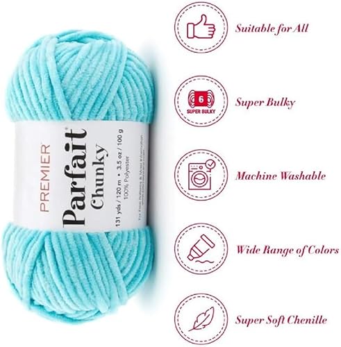 Miniatura 3 de Premier Yarns Parfait Chunky - 3.5 oz - Peso súper voluminoso #6 - Paquete de 3 paquetes con 10 marcadores de puntada Bella's Crafts (turquesa)