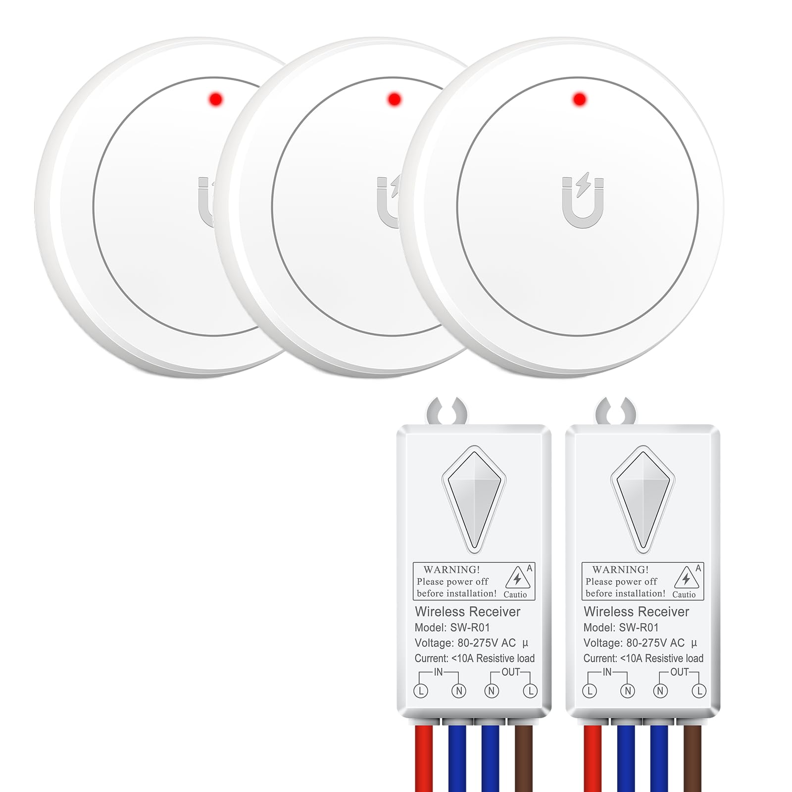 NineLeaf Funk Lichtschalter 230V Set, Mini Funkschalter mit 100m Funkreichweite, keine Verkabelung erforderlich, 10A 1000W für LED-Leuchten, Lampen und Ventilatoren,3 Schalter 2 Empfänger