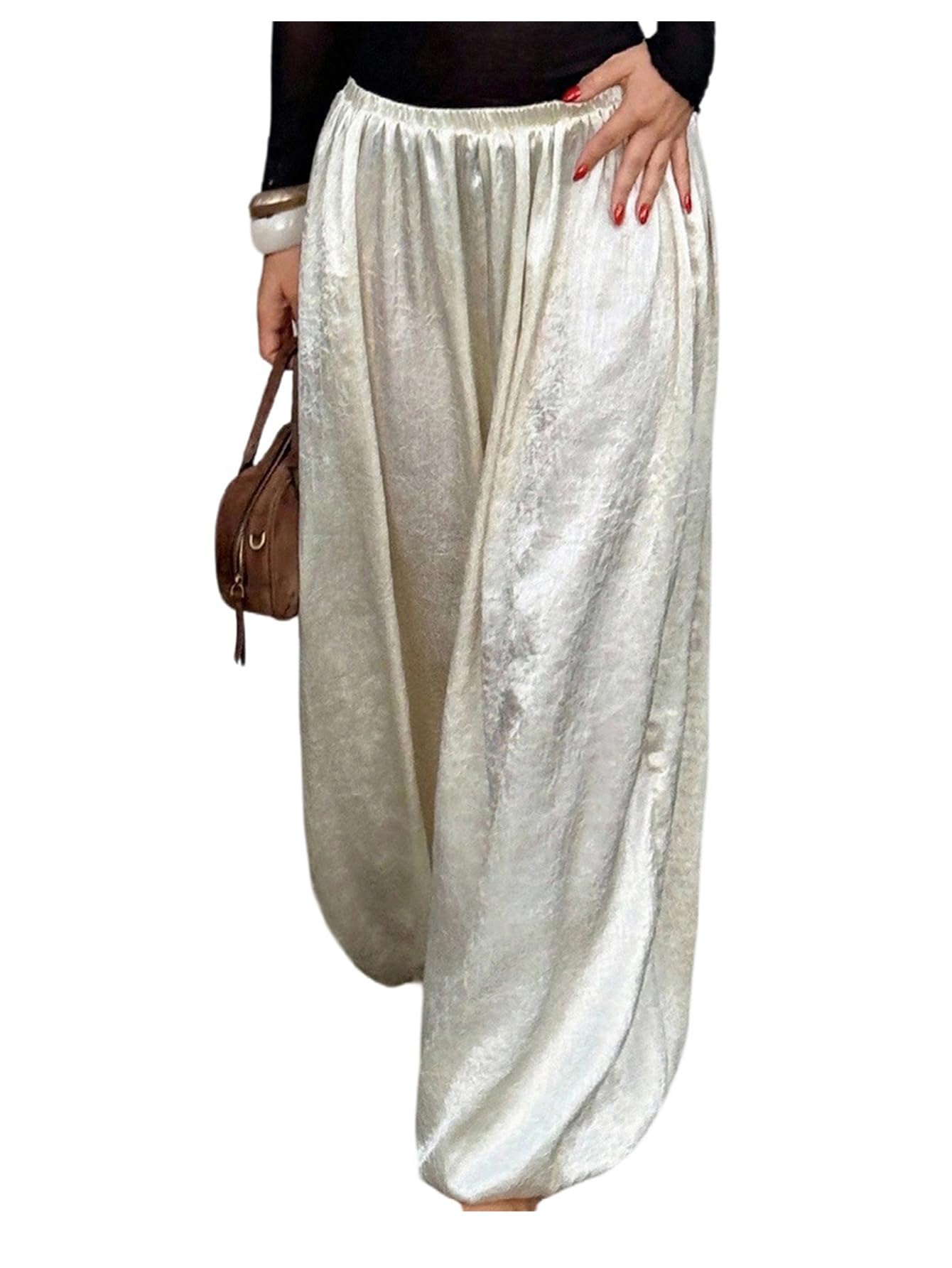 Milumia Womens Wide Leg Baggy Pants Low Waisted Casual Loose Lantern Trousers