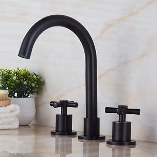 Juego de grifos de lavabo de tres agujeros con boquilla giratoria para instalación de agua fría y caliente