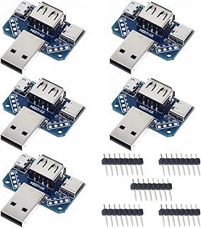 DKARDU 5 Pcs USB DIY Adapter USB 4 in 1 Converter USB 2.0 Male, USB Type C Female, Micro USB Female, USB 2.0 Female Port Power Supply Board for DIY with 5 Pcs 8 Pin Header