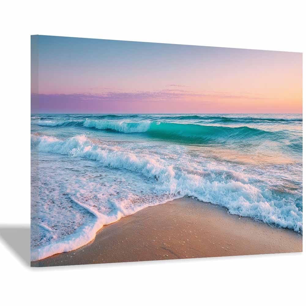 HOQIU Beautiful wall art Soft Pastel Beaches es Waves canvas artwork for wall, art prints, For living room, bedroom, bathroom, dining room, painting and decor.(Multicolor)-60x80cm Framed