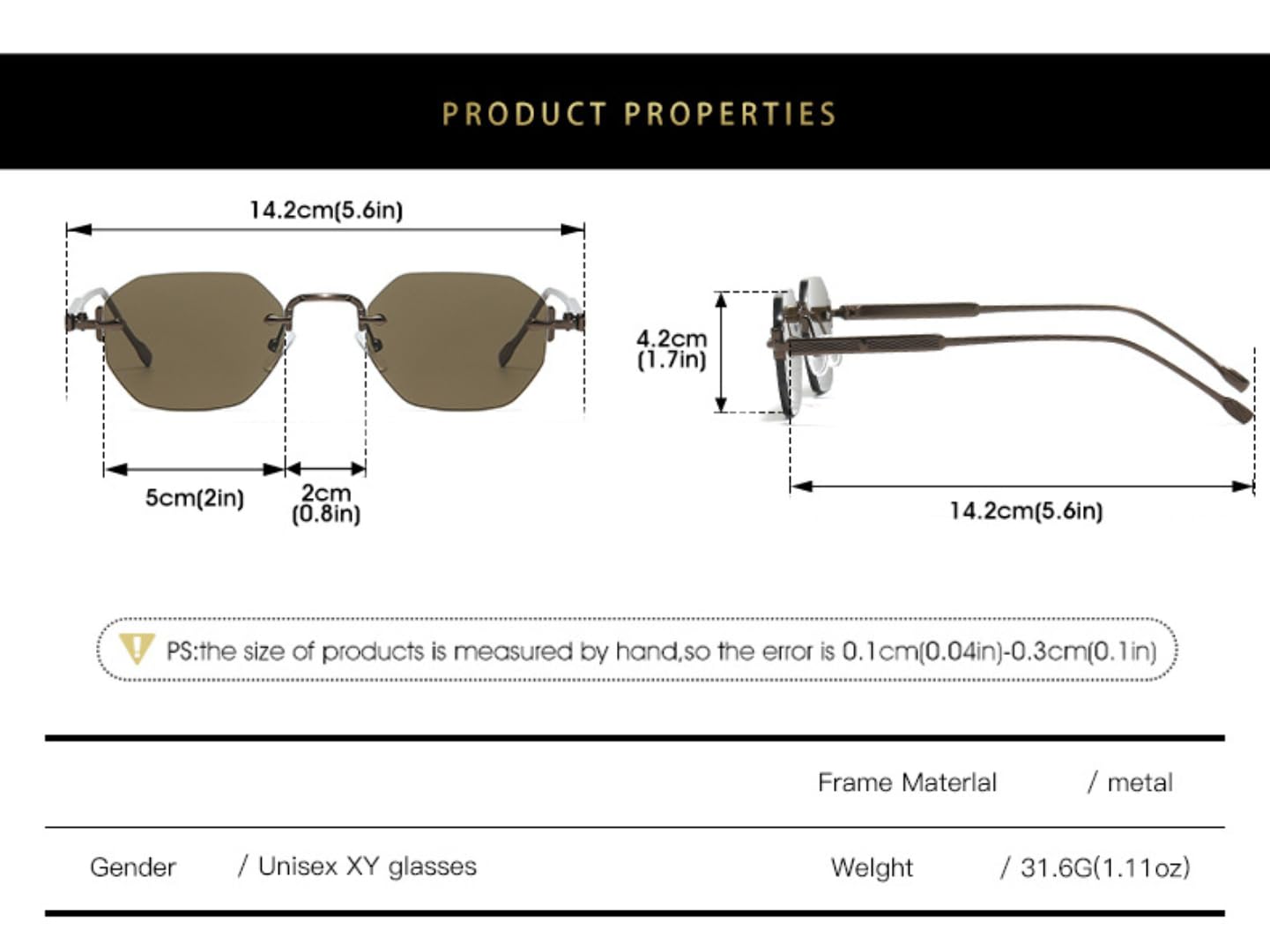 Retro-Sonnenbrille im Punk-Stil, randlos, Damen & Herren, Vintage-Brille, UV400-Schutz