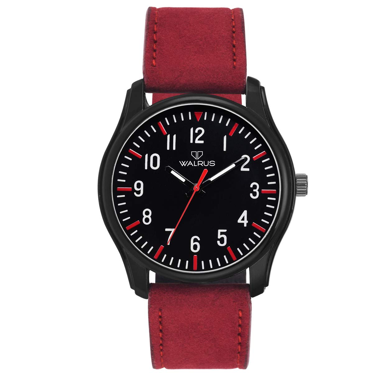 Walrus Mens Black Dial Analog Watch - Vegan Leather Red Strap, Black Case, Timeless Style, Professional & Casual Use- Old Money Style Mens Wrist Watch for Gift (B085FYDNR1) Amazon Price History, Amazon Price Tracker