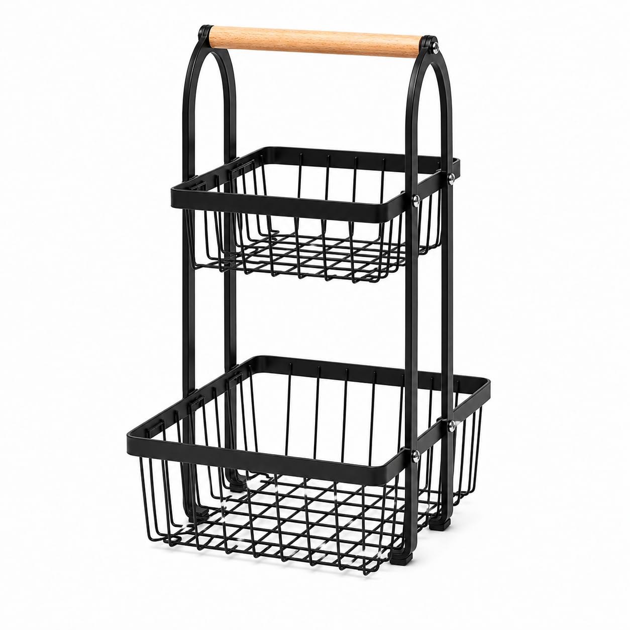 High Quality 2-Tier Fruit Basket for Dining Table, Vegetable Basket for Kitchen Storage, Countertop Organizer Multiple Storage Stand, Metal Stand with Wooden Handle, Kitchen Organizer Rack-image-22
