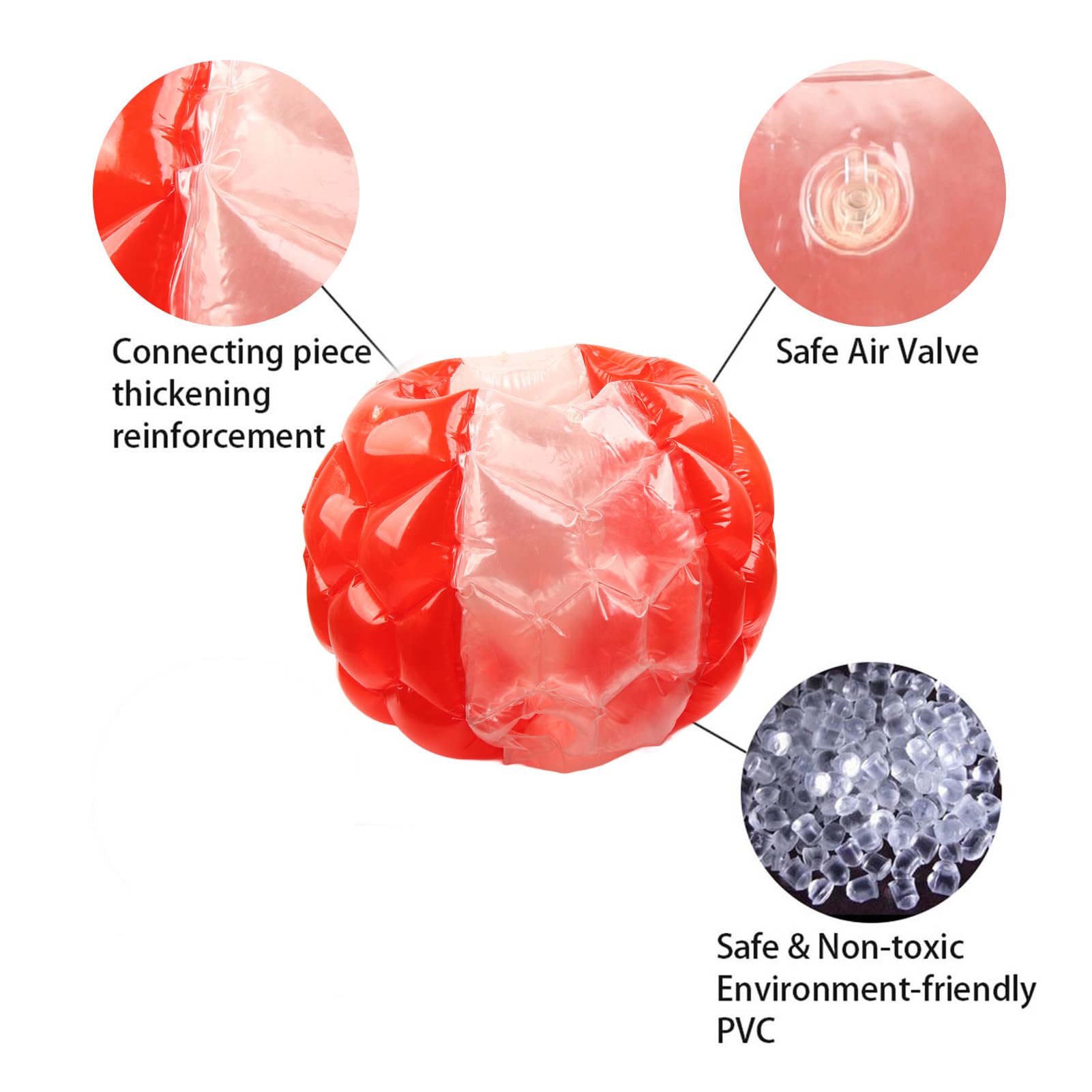 Aufblasbarer Bump-Ball, menschlicher Kollisions-Blasen-Hüpfball, PVC-Körperblasenball für Outdoor-Spiele und Partys, inklusive Reparaturflicken, 90 x 80 cm für Kinder und (Rot Transparent)
