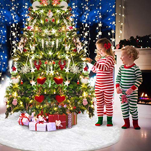 Deggodech 122cm Weihnachtsbaum Röcke Plüsch Weihnachtsbaum Rock Weiß Rund Weihnachtsbaumdecke Fell Christbaumständer Teppich für… – Ansicht 4