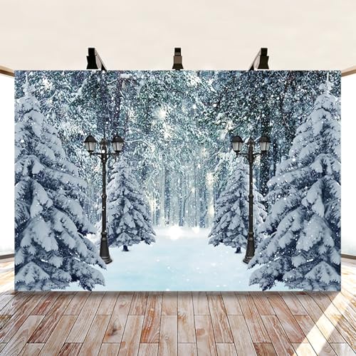 MIRRORANG 4,5x3m Winter Scenery Backdrops Christmas Forest Path Streetlamp Wonderland Falling Snowflake Snow Covered Tree Party Photography Backgrounds Banner Decorations Photo Studio Props - Image 4