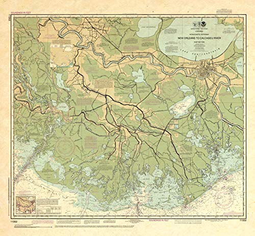 Paradise Cay Publications, Inc. Antiqued NOAA Chart 11352: Intracoastal Waterway New Orleans to Calcasieu River East Section