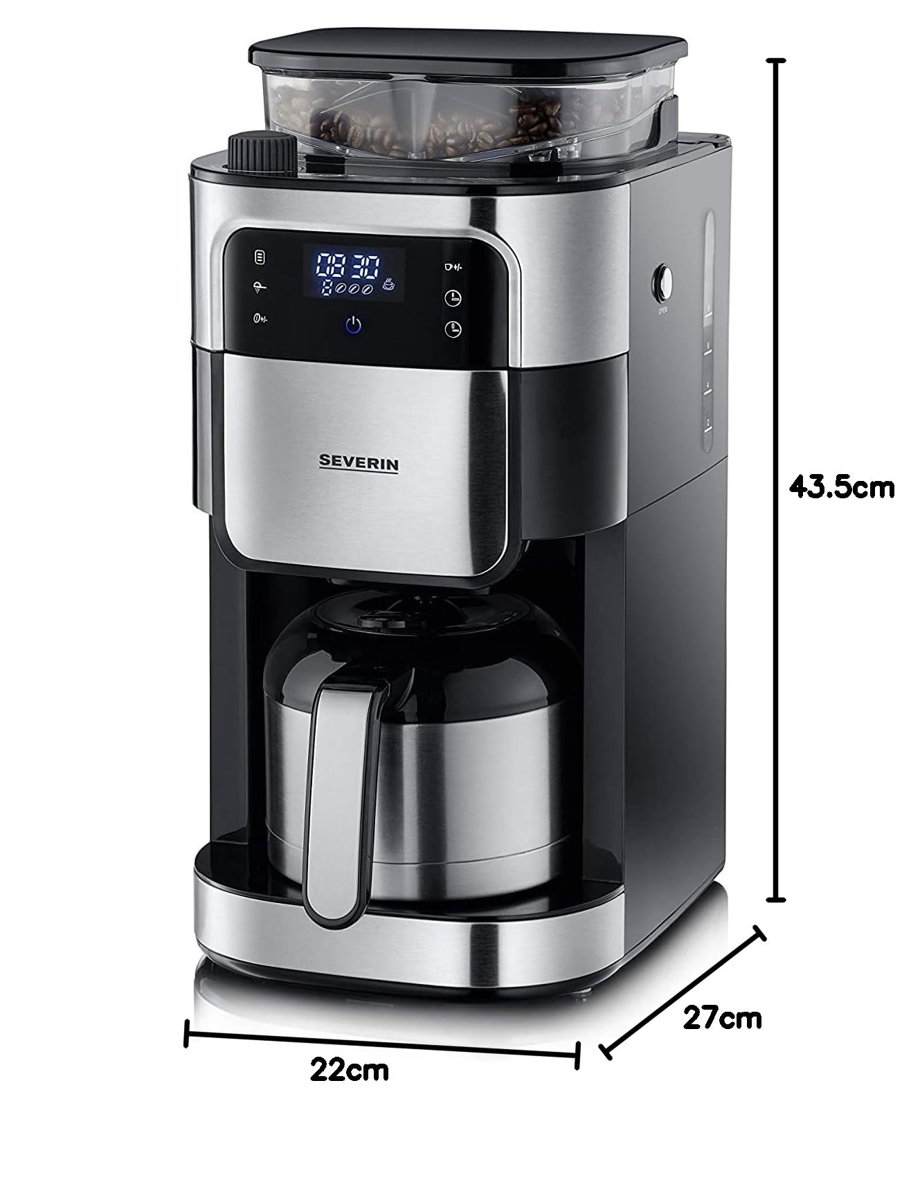 SEVERIN KA 4814 - Macchina da caffè con filtro in acciaio INOX e caraffa termica, macinazione fine e grado di macinazione selezionabile, 1000 W, fino a 8 tazze/ca. 1 litro