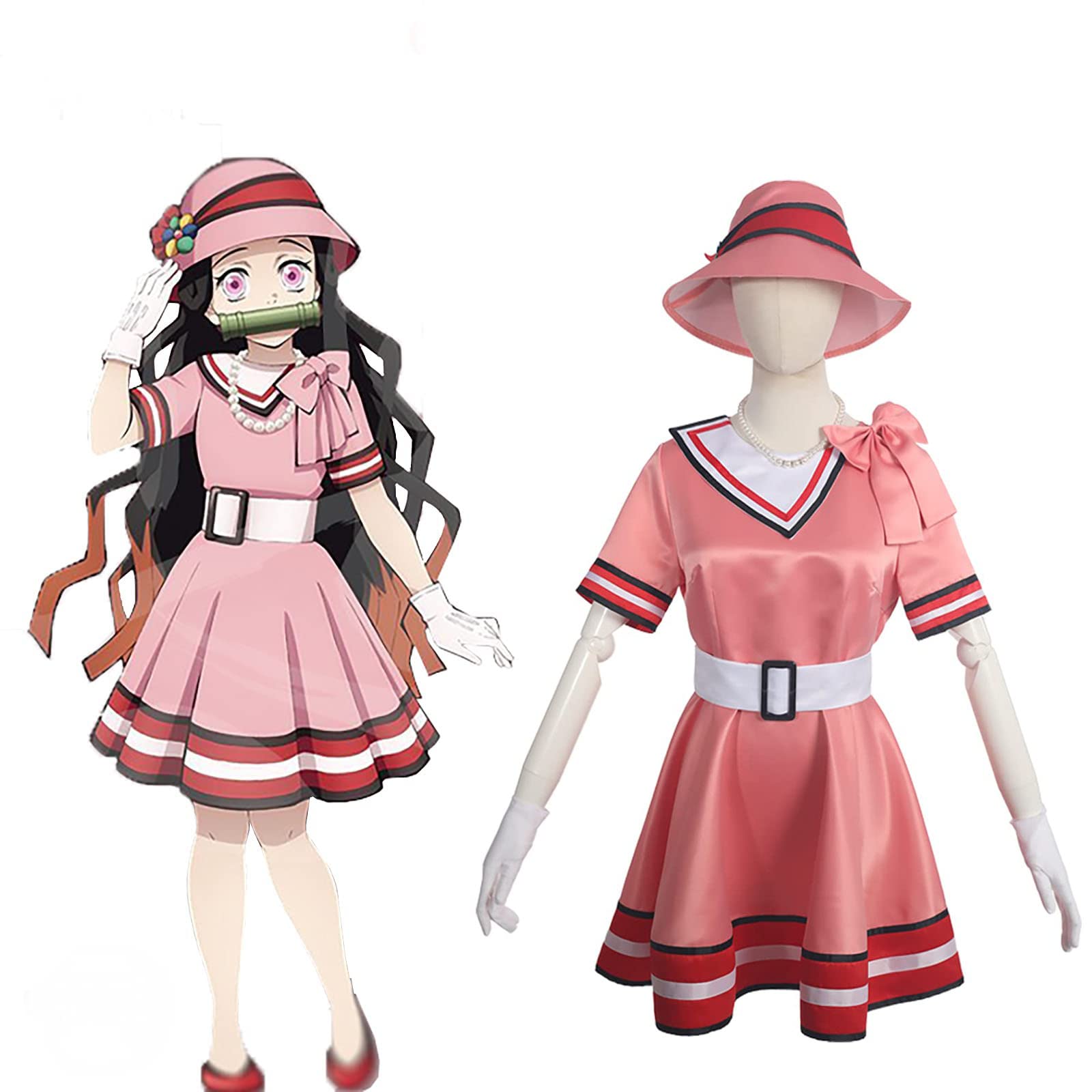 新品、未使用 鬼滅の刃風竈門禰豆子竈門炭治郎コスプレ衣装ワンピース 半袖 Tシャツ 女の子夏 プリンセス 短袖 コスプレ衣装 仮装日常服 プレゼント  BJ1003ML02 Amazon | ワンピース 鬼滅の刃周辺コスプレ衣装 禰豆子 アニメグッズドレス パーティードレス 女性 通学 ..., image size:1600x1600