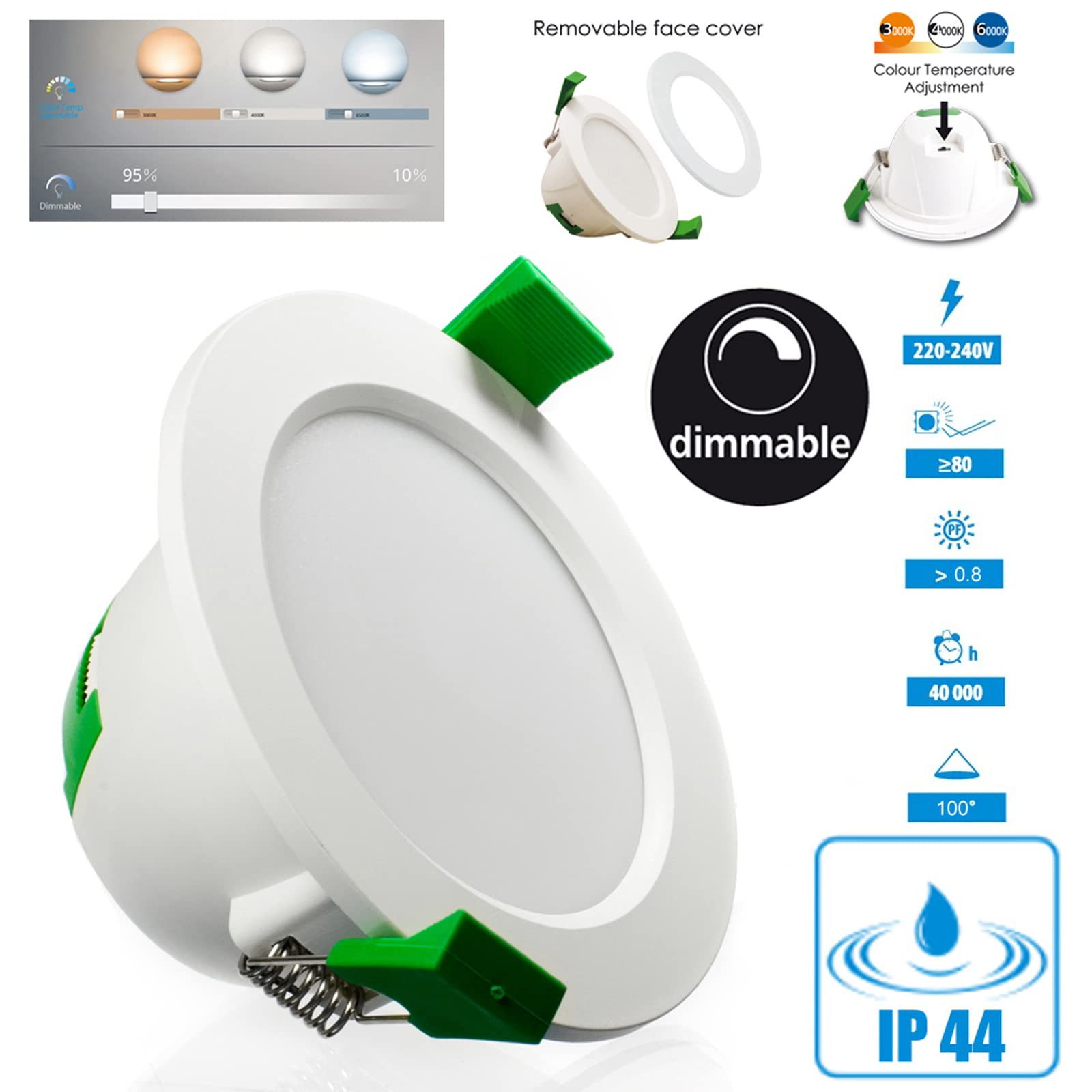 LIGHTWORLD24 10 Stück dimmbare Bad LED Einbauleuchten IP44-9W warmweiß - kaltweiß - neutralweiß - runde Deckenspots 230V Cover - Weiß - Silber CCT-Einbaustrahler