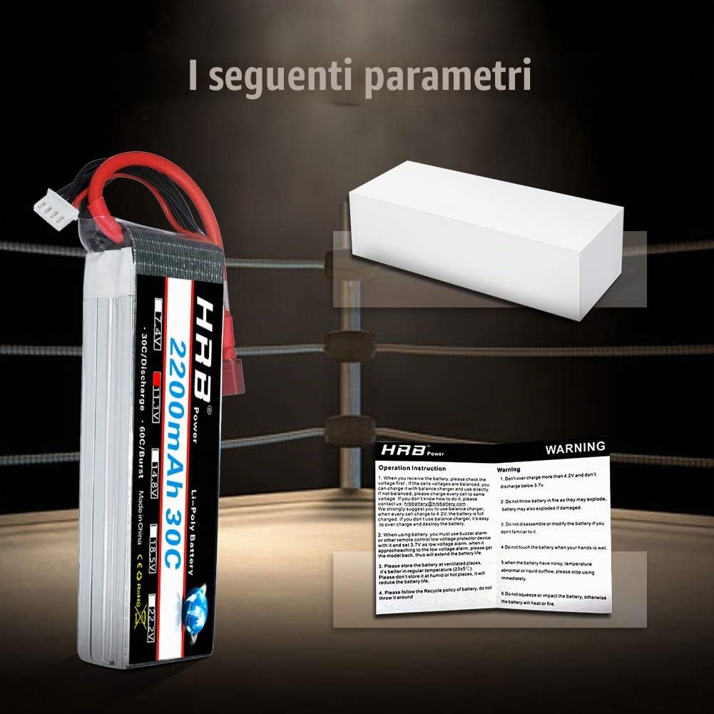 HRB 2PCS 11.1V 2200mAh 3S 30C Batteria Lipo con Deans T Plug per RC Car Boat Truck Heli Aeroplano Quadcopter Elicottero Multi-motore Hobby Parti fai da te