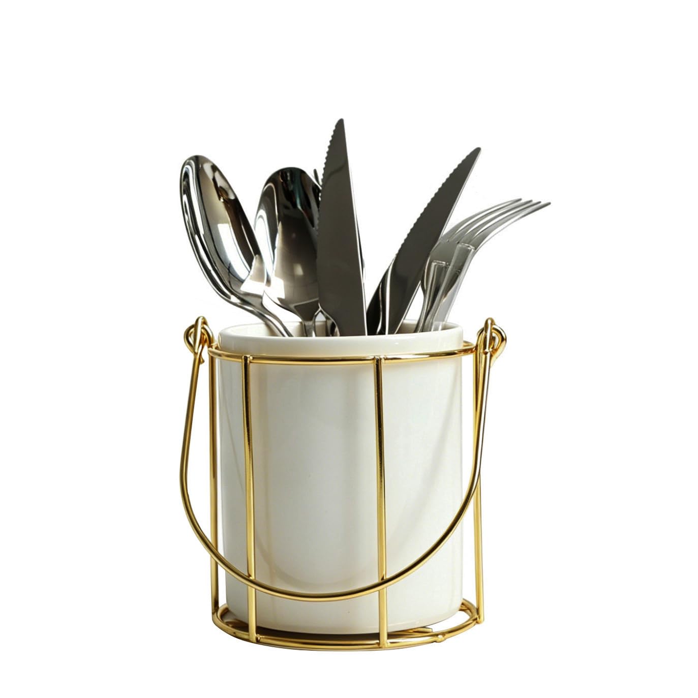 Louie Silna Gold Handbag Kitchen Cutlery Holder Set - Modern Farmhouse Kitchen Décor - Portable Utensil Crock - Tool Caddy - Countertop Storage