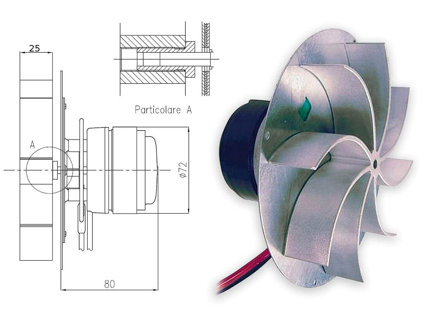 ERICAMBI Estrattore Aspiratore Fumi per Stufe a Pellet con Motore ECOFIT 2RECA3, FANDIS VFCA23 con Ventola da 25mm, Rotazione Oraria con Encoder