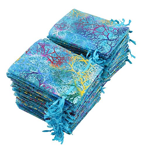 Tovip 100PCS 3.5x4.5'' (9x12cm) Organza Bags Jewelry Wedding Favors Party Pattern Printed Drawable