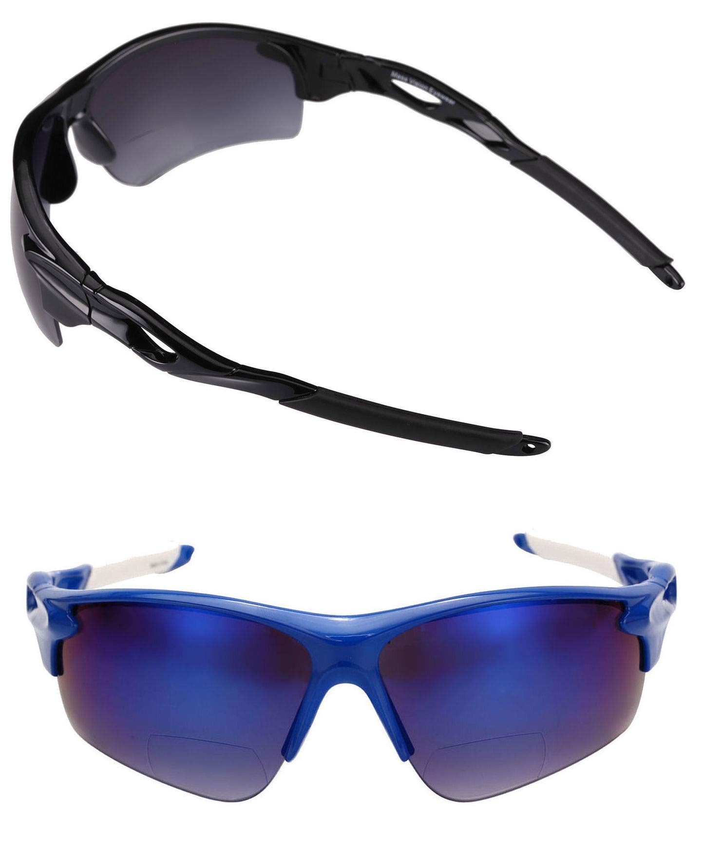 Mass Vision 2 Pair of 'The Athlete' Precision Sport Wrap Lightweight Bifocal Unisex Reading Sunglasses with UV400 Protection