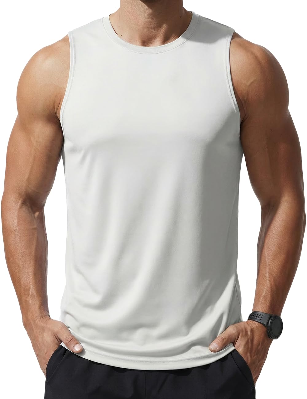 MAGCOMSEN Tank Top Herren Muskelshirts Leicht Rundhals Achselshirt Sommer Quick Dry Gym Trägershirt Fitness Ärmelloser T-Shirt