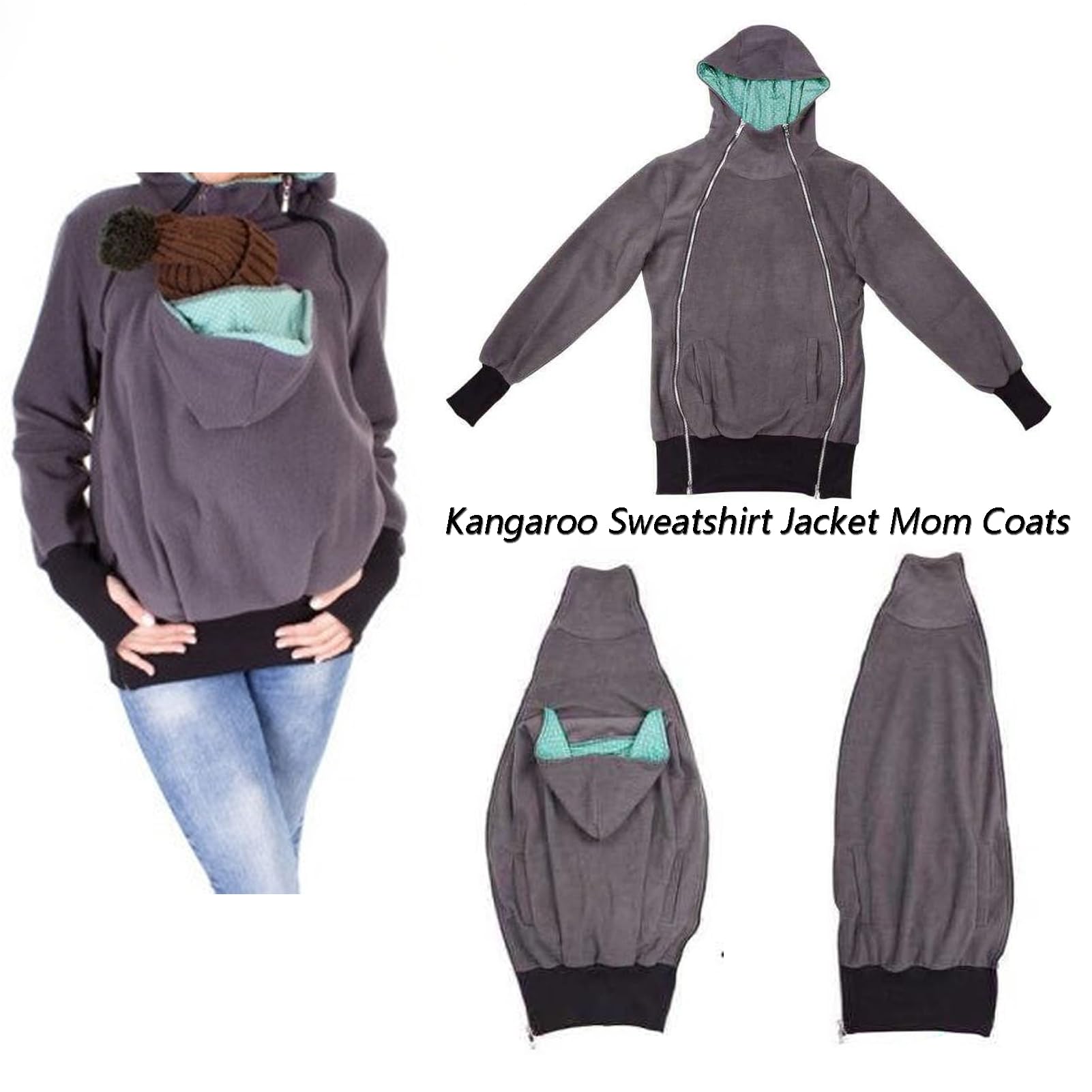 Veste Porte-Bébé 3 En 1 MZYZPPBD - Laine Polaire - Capuche Kangourou - Pour Femmes Enceintes Et Jeunes Mamans