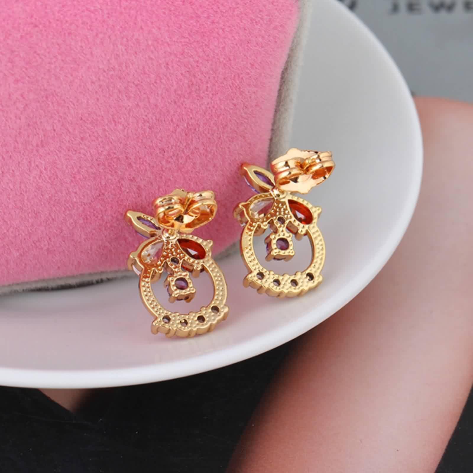 Damen Ohrringe Gelbgold 9K / 14K / 18K, Blume und Hohl Rund mit Moissanit, Moderne Frauen Ohrringe Gold