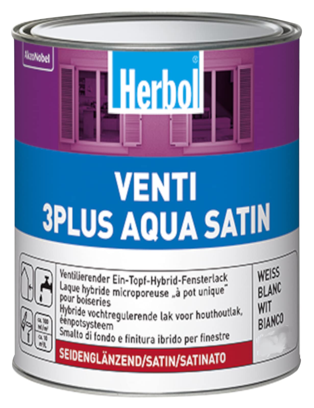 Herbol Venti 3plus Aqua Satin weiss 1L Ventilack Fensterlack