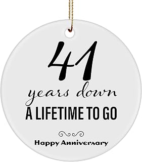 DesiDD 41st Anniversary Ornament - 41 Years Down - Romantic Gifts for Him Her Men Women Husband Wife Lovers Couples Parents - Wedding Engagement Marriage - Round Shaped Circle Ceramic