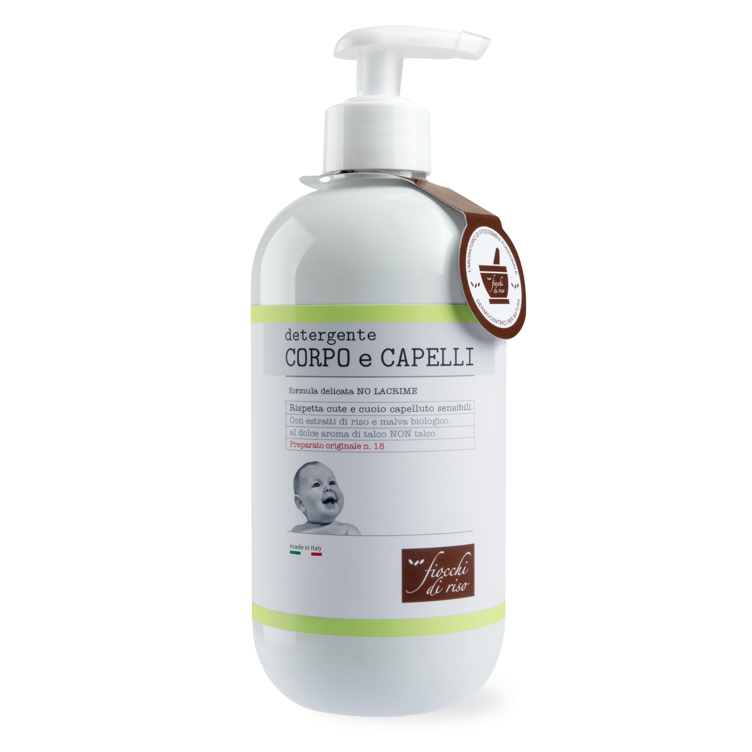 Fiocchi di Riso - Detergente CORPO e CAPELLI TALCO - 400ml - DETERGENZA NEONATI - Rispetta cute e cuoio capelluto sensibili. Pack riciclato